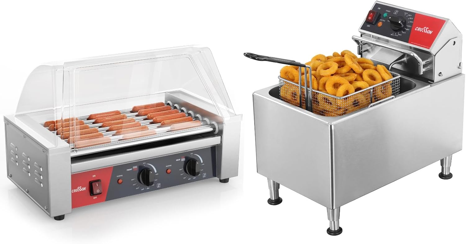 Hot Dog 7 Roller and Commercial Electric 15Lbs Deep Fryer