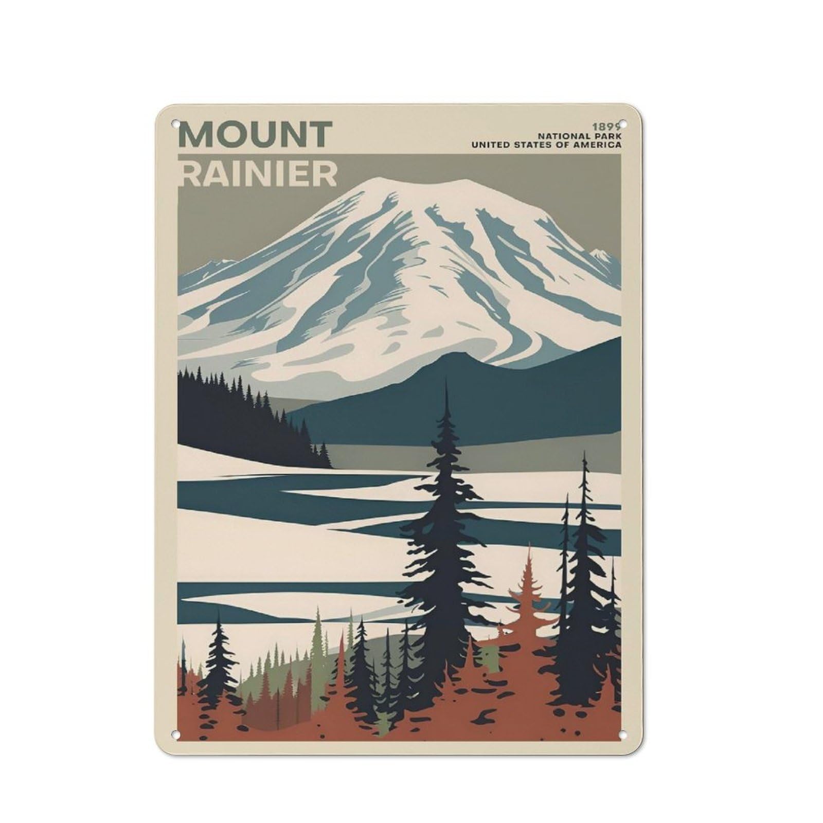 Junmoney Style-1 Mount Rainier National Prk Rustic Metal Sign 40X30cm For Garden Room Or Summerhouse, For Themed Interiors In Garden Rooms And Summerhouses