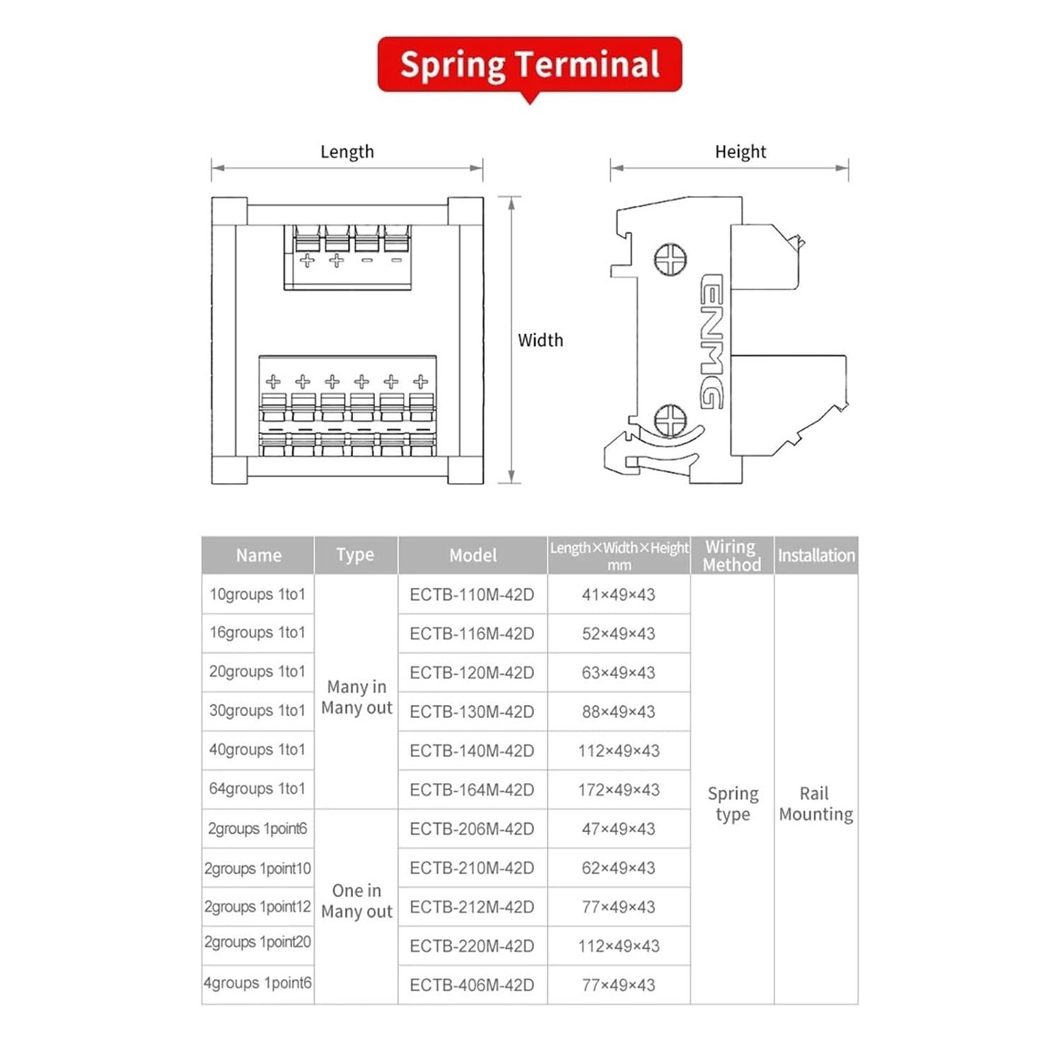 Terminal Block for PLC 1-In-1-Out DIN Rail Terminal Block–Heavy-Duty Feed-Through Power Distribution Module, 600V/30A(1 to 1 40 Groups)