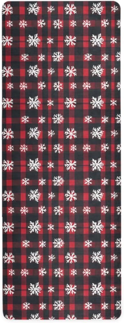 ALAZA Red Black Plaid Snowflake Pattern Yoga Mat Non Slip Fitness Exercise Mat, Workout Mat for Yoga, Pilates and Floor Exercises