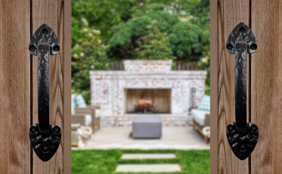 Image of 2-Pack 7 Inch Spear Barn Door Handle - Black Cast Iron Pull for Sliding Doors, Gates, Sheds, Fences, Closets - Indoor Outdoor Farmhouse Hardware