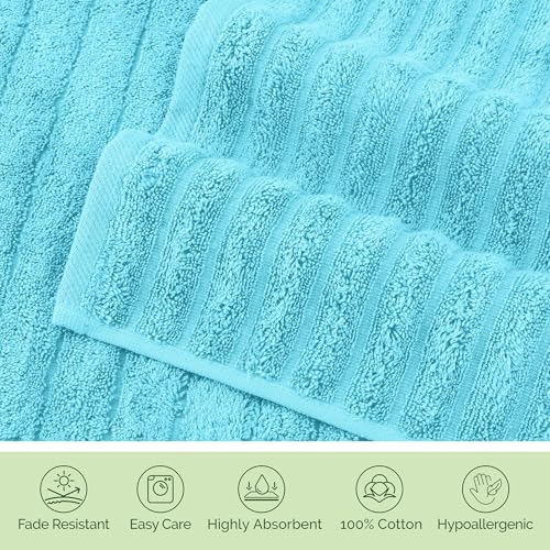 Image of Elegant Comfort Luxury 100% Turkish Cotton Corduroy Ribbed 4 Pack Hand Towel Set 16 x 28 Inch - Absorbent, Super Soft, Quick Dry, Premium Towels for Bathroom, Gym, Spa and Hotel Use, Aqua