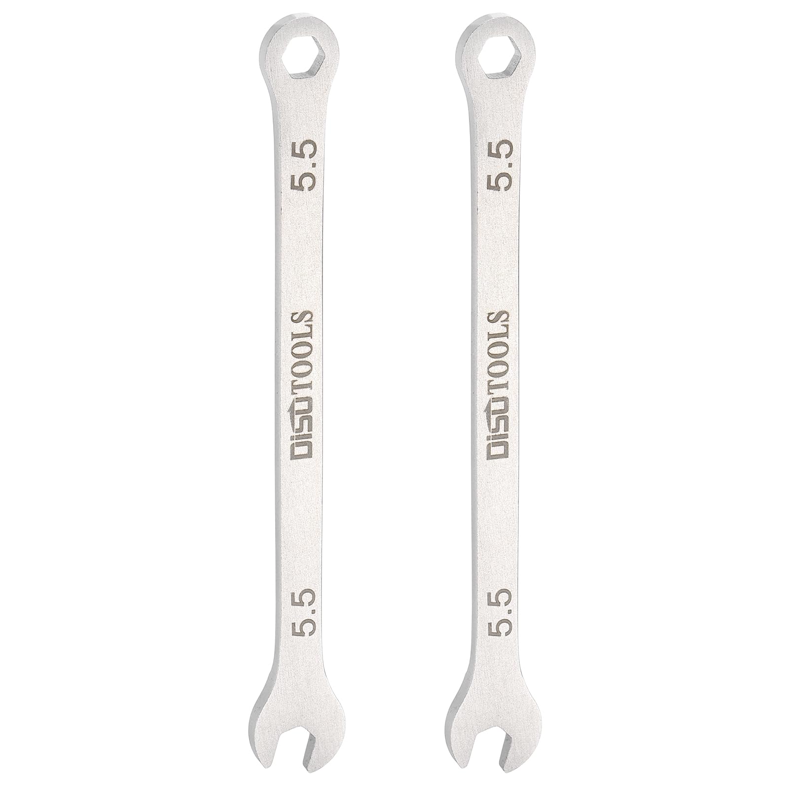 HARFINGTON 2pcs Thin Combination Wrench Metric 5.5mm 6-Point Ended Box 15 Degree Offset Open End Stainless Steel, Silver Tone