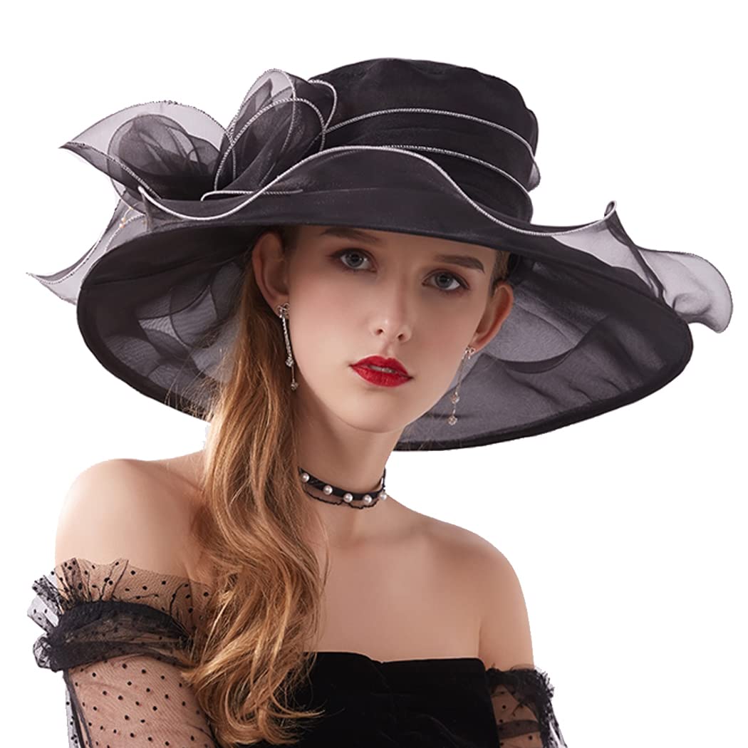 ZESLIVSombrero de organza para mujer, para bodas, para bodas, para el sol, flores, verano, playa, paja
