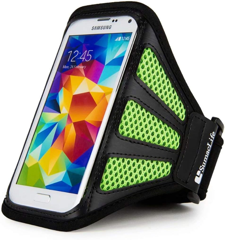 Deluxe SumacLife Workout Running Armband for Samsung Galaxy S10e, Galaxy J3, Galaxy J2 Pro, J3 V, J2, Phones up to 5.75in (Green Mesh)