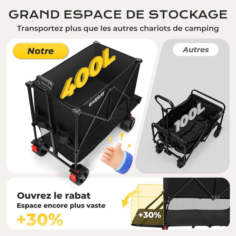Chariot Tout-Terrain 400L Pliable 4 Roues avec Frein 18x10CM, XXXXL