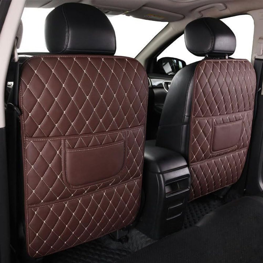 2 Pièce Protections Dossier de Siège Voiture pour to-yota Tacoma Avalon C-HR Tundra, Cuir PU Tapis Protection Anti-Coup de Siège Arrière Impermérable,Long-B/Coffee