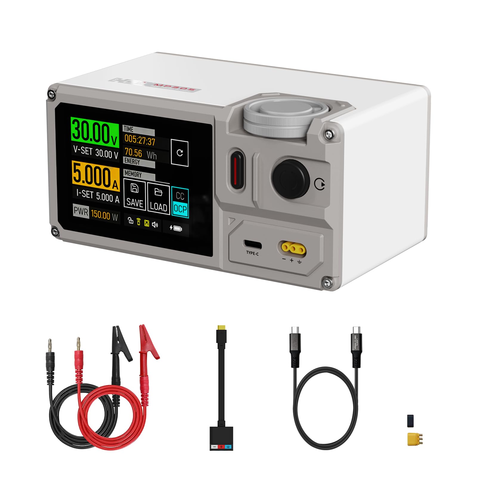 ISDT MP305B Programmierbares Labornetzteil 0–30 V / 0–5 A, 150 W, lineares DC-Netzgerät mit 2,8-Zoll-Touchscreen, USB-C PD 140 W, integriertem Akku und 10 Speichergruppen