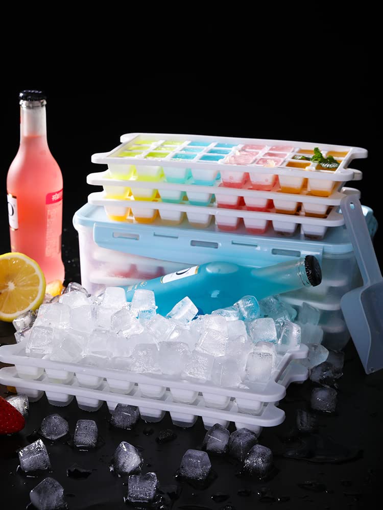Lycaeus Ice Cube Tray With Lid & Storage Bin For Freezer, 4*32 pack