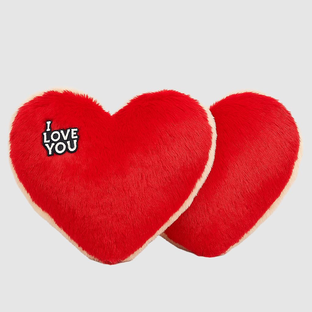 Love Gifts Collection Red Plush Heart Shaped Decorative Pillows with Love Text, Pack of 2, Soft Polyester Material, 30x22x10 cm, Perfect for Valentine's Day, Anniversary, Home Decor