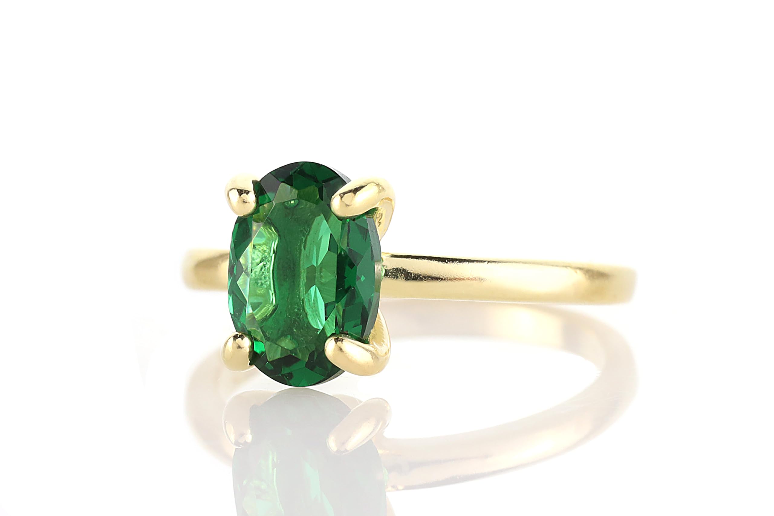 Elegante Anillo de Esmeralda en Oro - Anillos Solitarios para Mujer - Anillos Hechos a Mano para Aniversario, Propuesta, Cumpleaños - Joyas de Piedra de Nacimiento de Mayo para Ella - con Caja de Lujo
