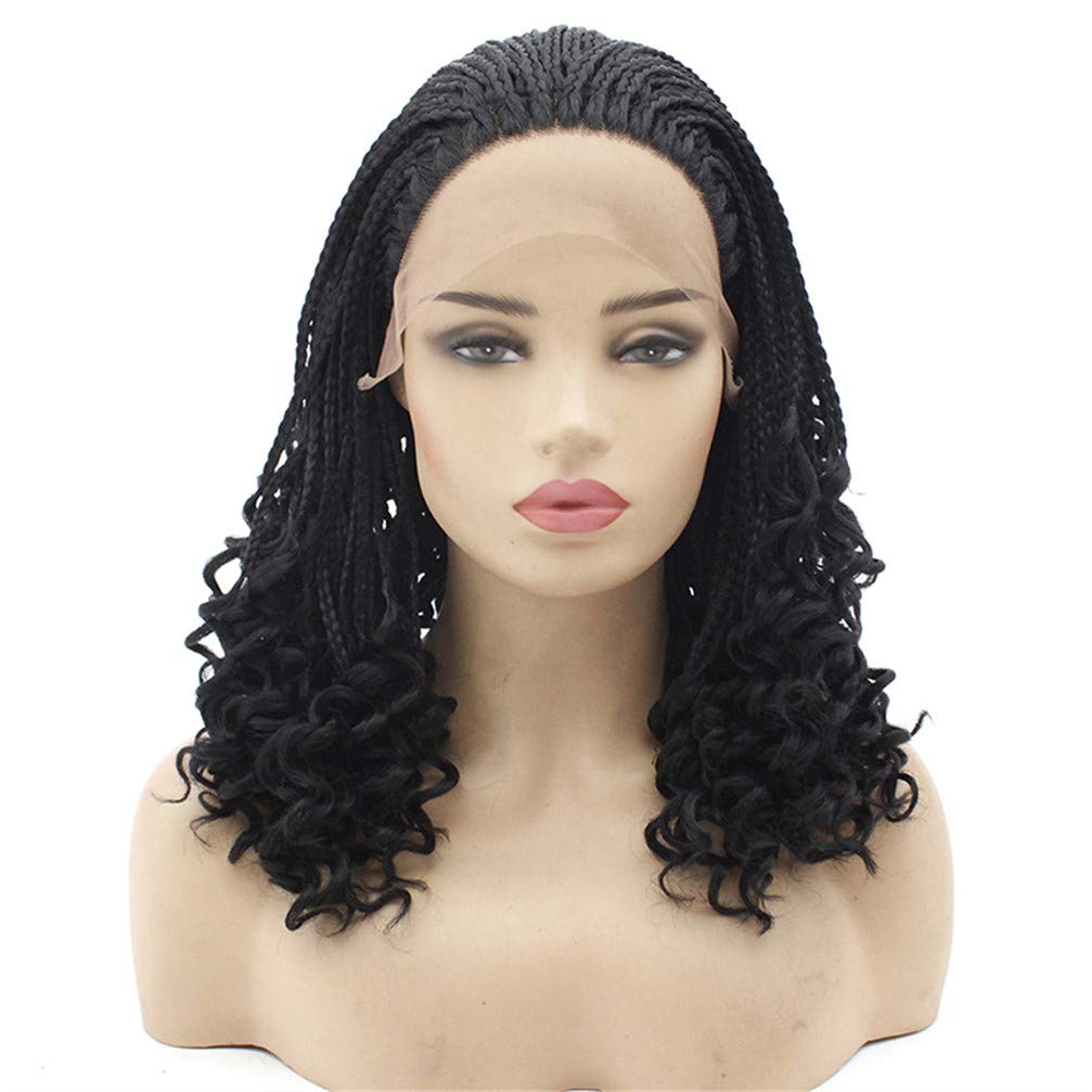 Perruque synthétique avant de lacet 3X tresse torsadée noire sans colle
