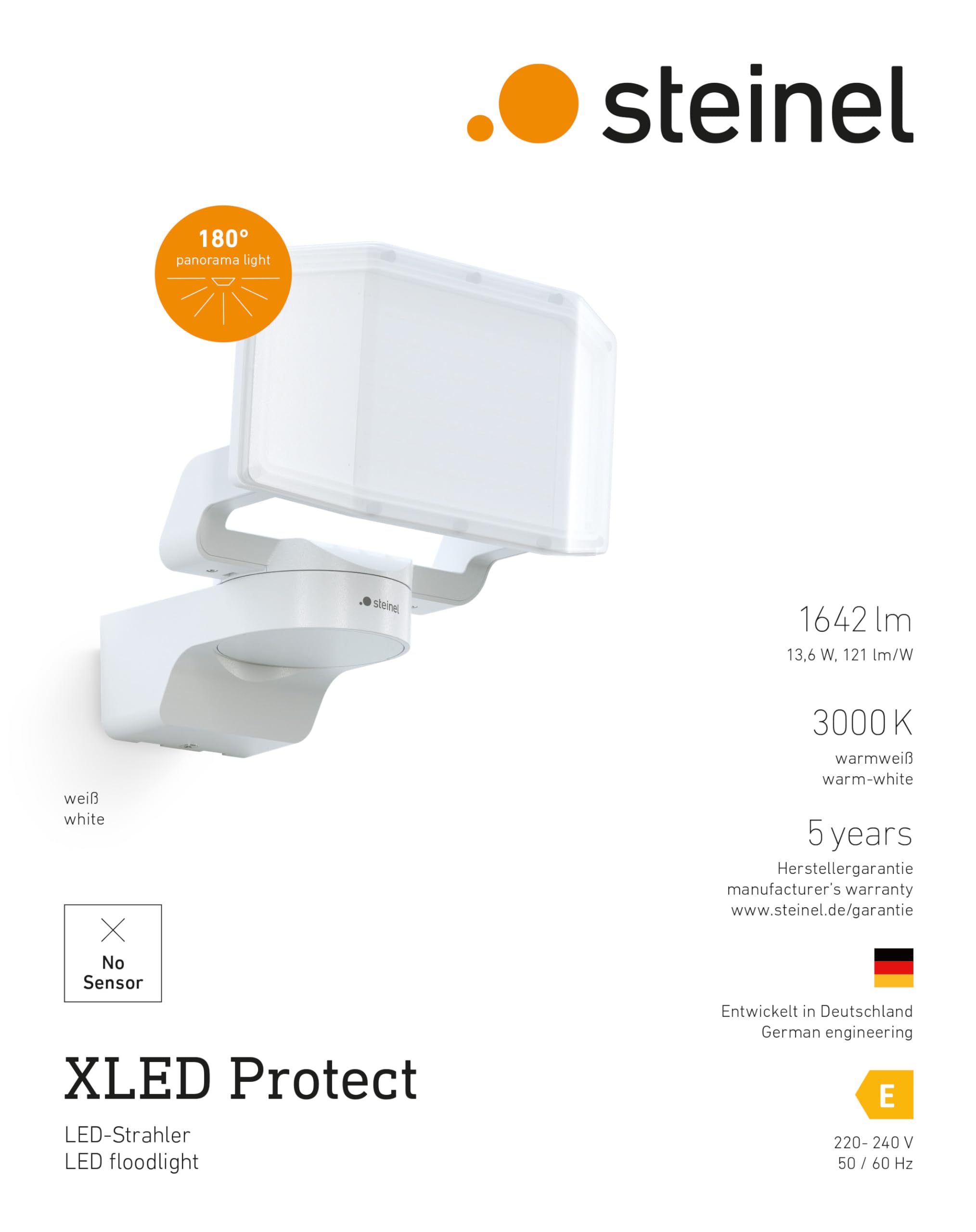 Proyector LED para exteriores Steinel XLED Protect blanco | 3000 K blanco cálido, panel orientable, foco LED para jardines, garajes, patios