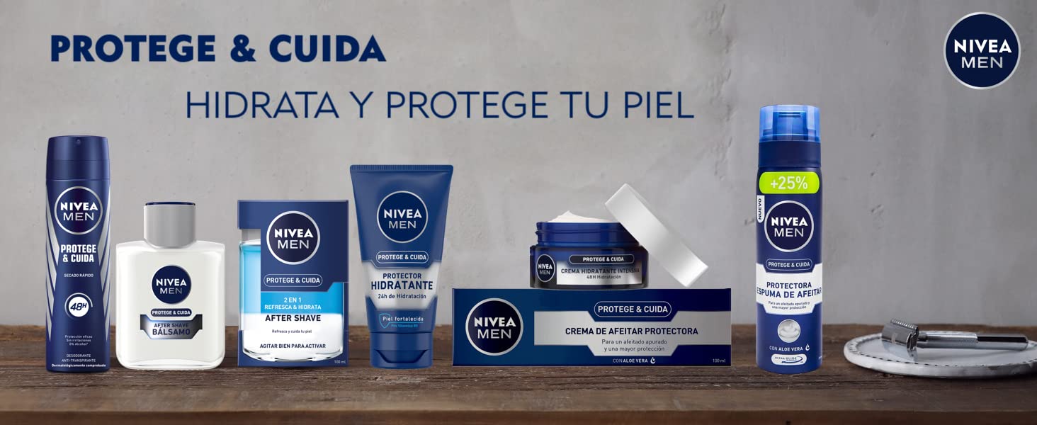 NIVEA MEN Protege & Cuida Espuma de Afeitar Protectora (1 x 200 ml), espuma facial con tecnología Ultra Glide, cuidado facial sin irritaciones para todo tipo de piel