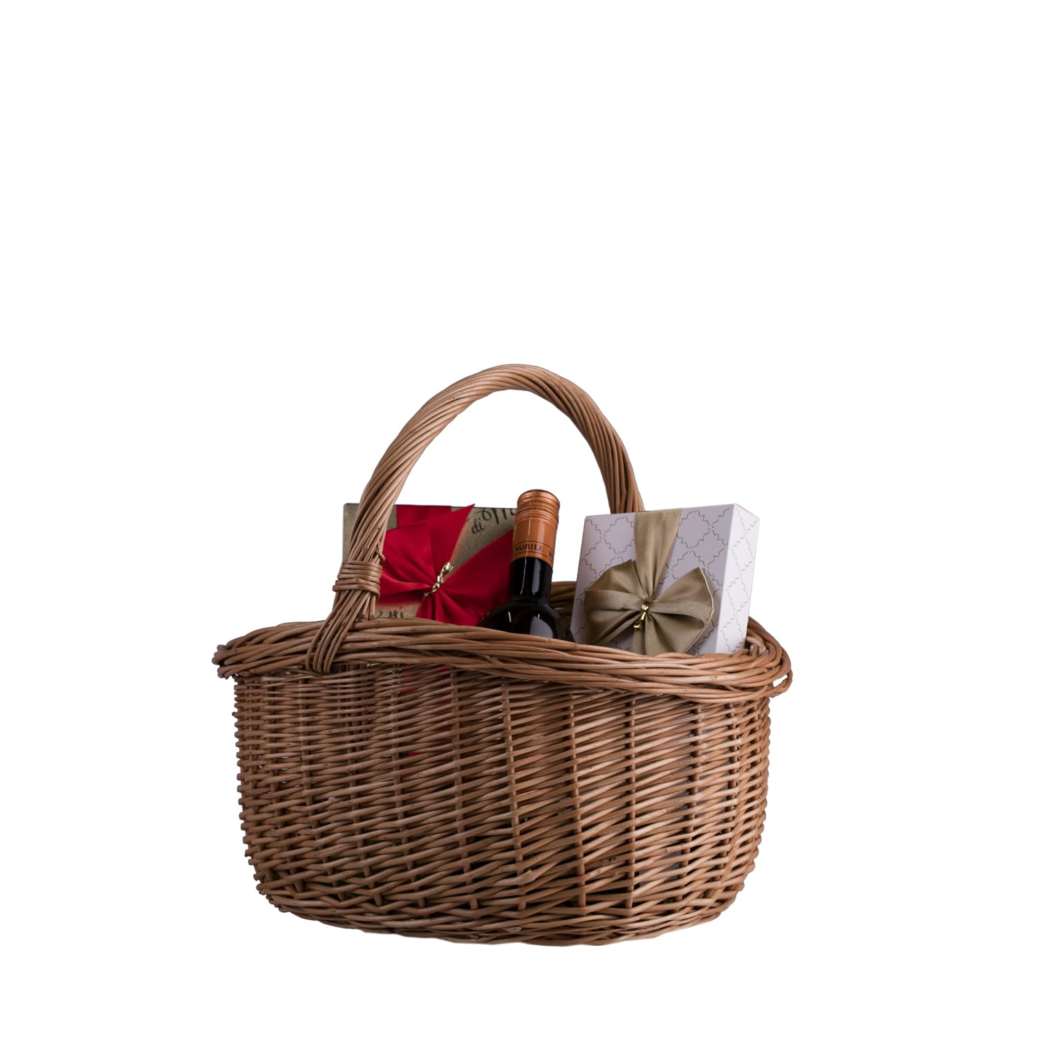 Cesta de mimbre, Cesta con asa, Cesta góndola de mimbre, Cesta ovalada de boda, cesta para todas las ocasiones (Naturel_1)