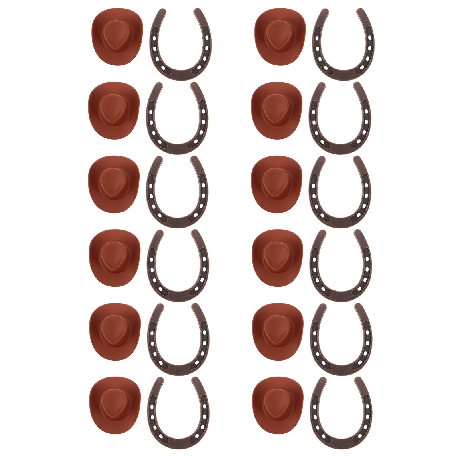 VALICLUD Juego de 12 Herraduras Artesanales y 12 Mini Sombreros de Vaquero de Plástico para Decoración de Fiesta Temática del Oeste, Adornos de Mesa y Pared para Cumpleaños, Bodas y