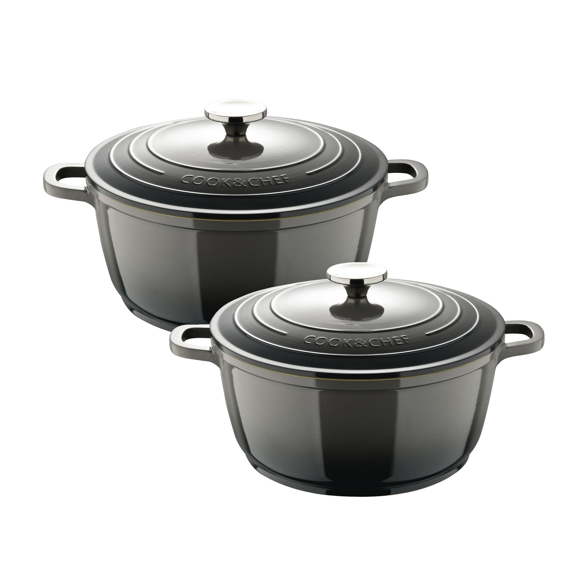 Bergner EXCALIBUR Cacerolas de Ø20 y Ø24cm-2,4L y 4,4L con tapas en Aluminio fundido en color Gris
