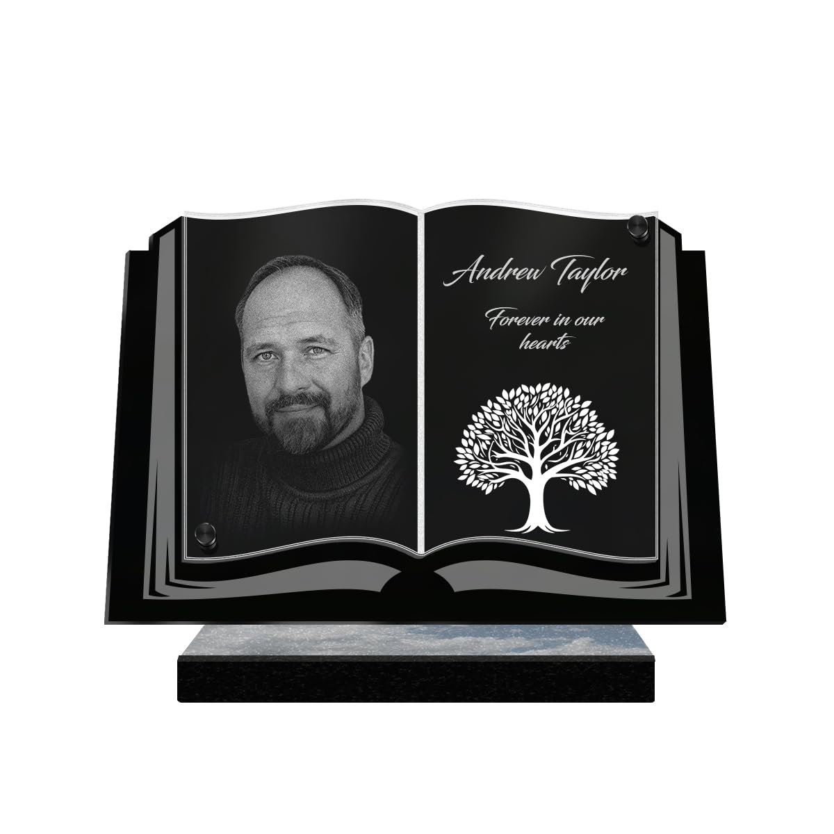 ETERNEL - Personalized Funeral Plaque Book Tree of Life Customizable Photo and Text, laser-engraved funeral plaque for tribute, memorial plaque, tombstone, ceremony, burial