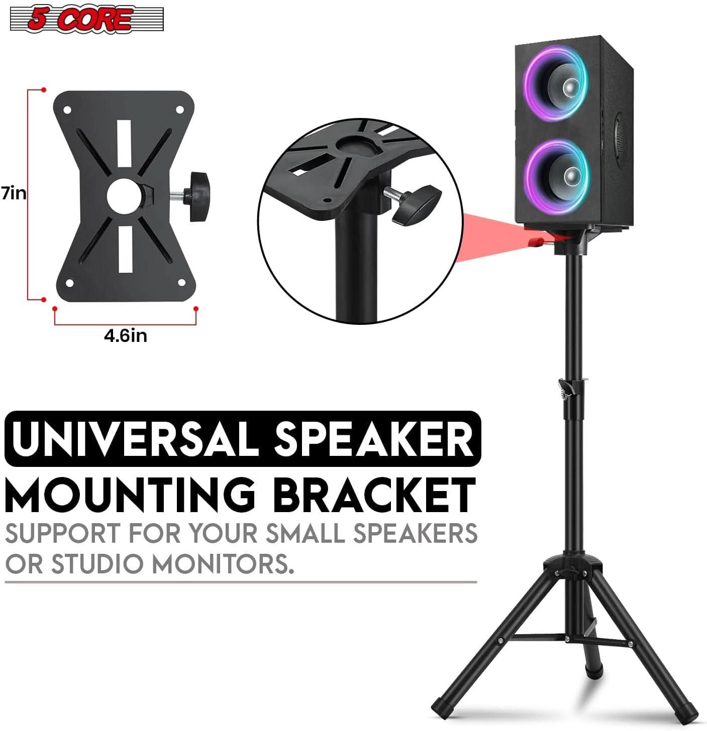 5 Core Speaker Stand Tripod Heavy Duty Adjustable Pair for PA DJ Stage & Event Telescoping Height up to 36″ Universal 35 mm Mount with Carry Bag - SS HD 2PK 3FT BLK Bag