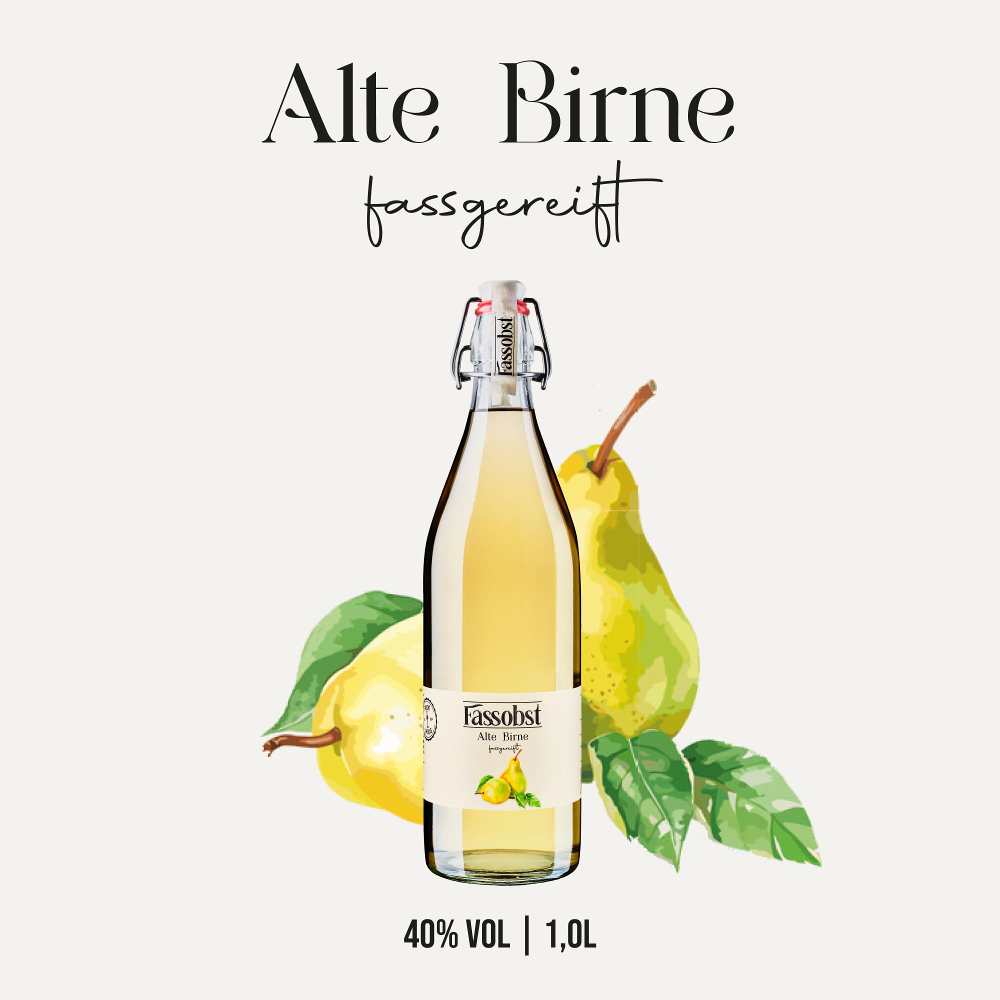 Fassobst Alte Birne - fruchtiger Williams Christ Obstler, 40% vol., fassgereift im Schwarzwald, milder Schnaps in der Bügelflasche, 1 x 1.0 l