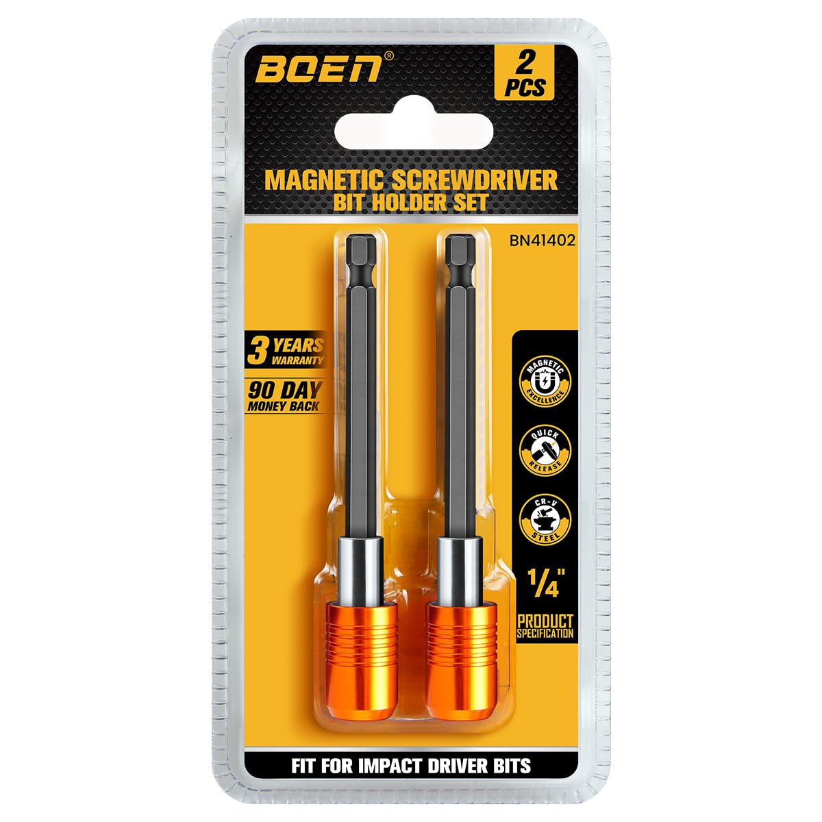 boen 2PCS Magnetic Drill Bit Holder, 4" Quick Change Drill Extension, 1/4" Hex Shank, for Impact Driver Screwdriver Bits Use