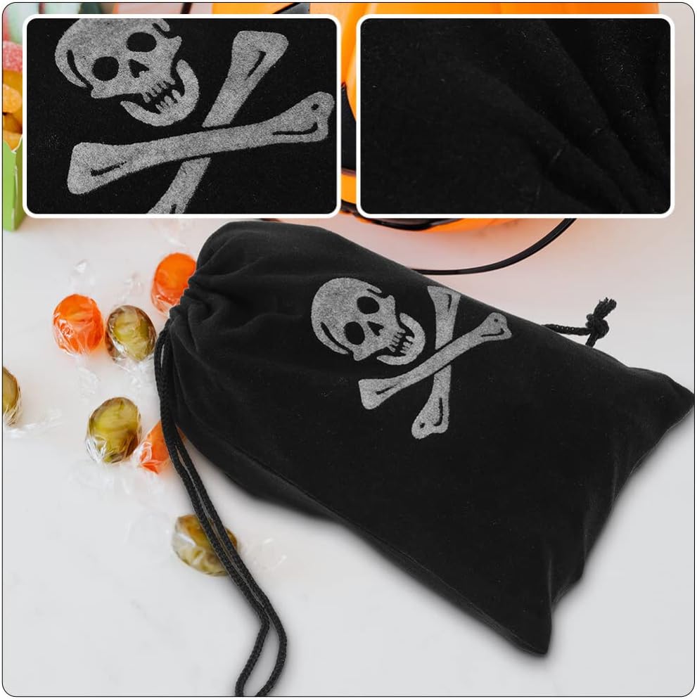 Ciieeo 20pcs Black Pirate Drawstring Bags - Polyester Halloween Pirate Theme Loot Bags with Drawstring Closure Skull Pattern Halloween Party Favor Bags