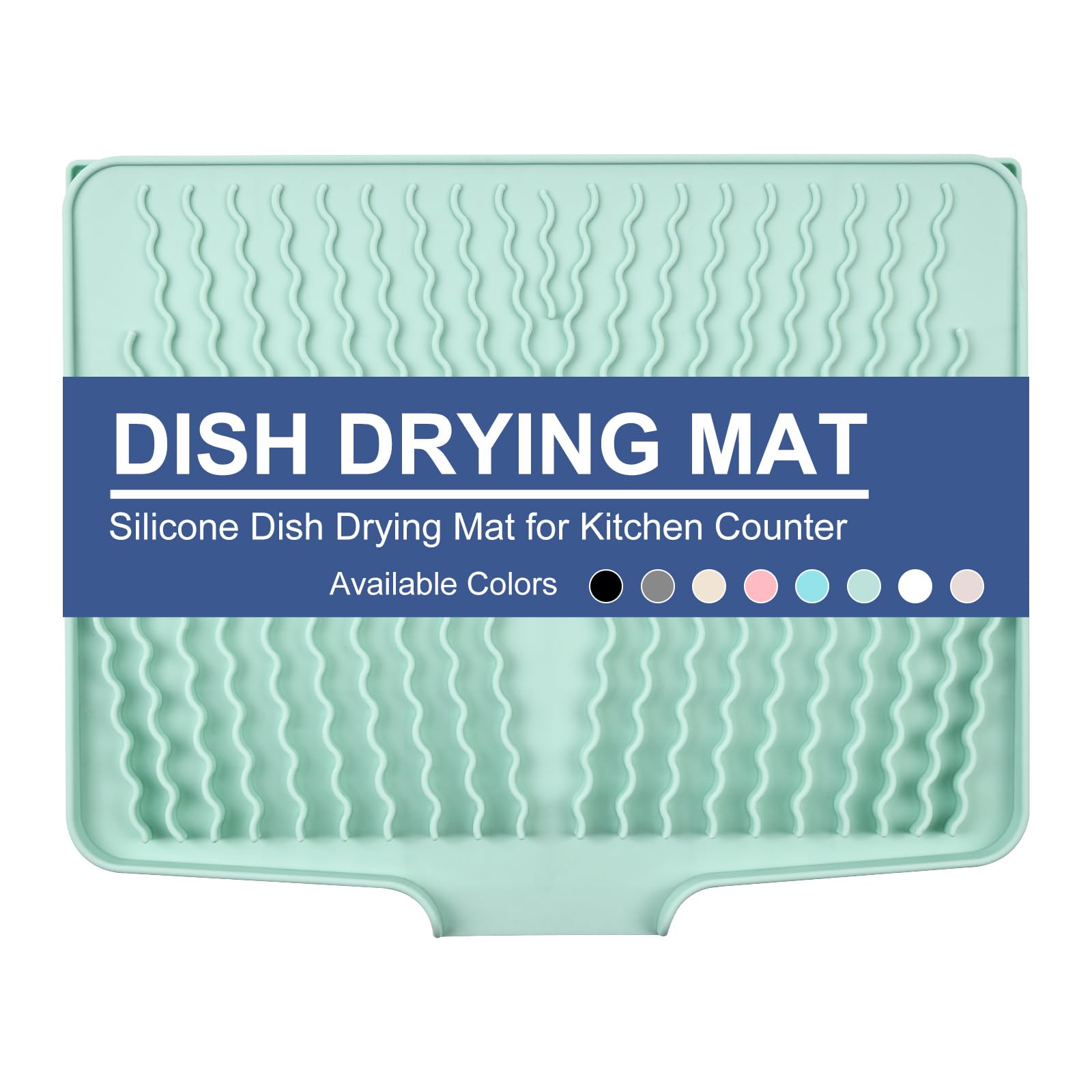 Silicone Dish Drying Mat for Kitchen Counter with Fast Drainage Design, Non-Slip Sink Drainer Mat, Heat Resistant Draining Board Mats for Worktop & Campervan, 40x33x1.5cm (Mint Green)