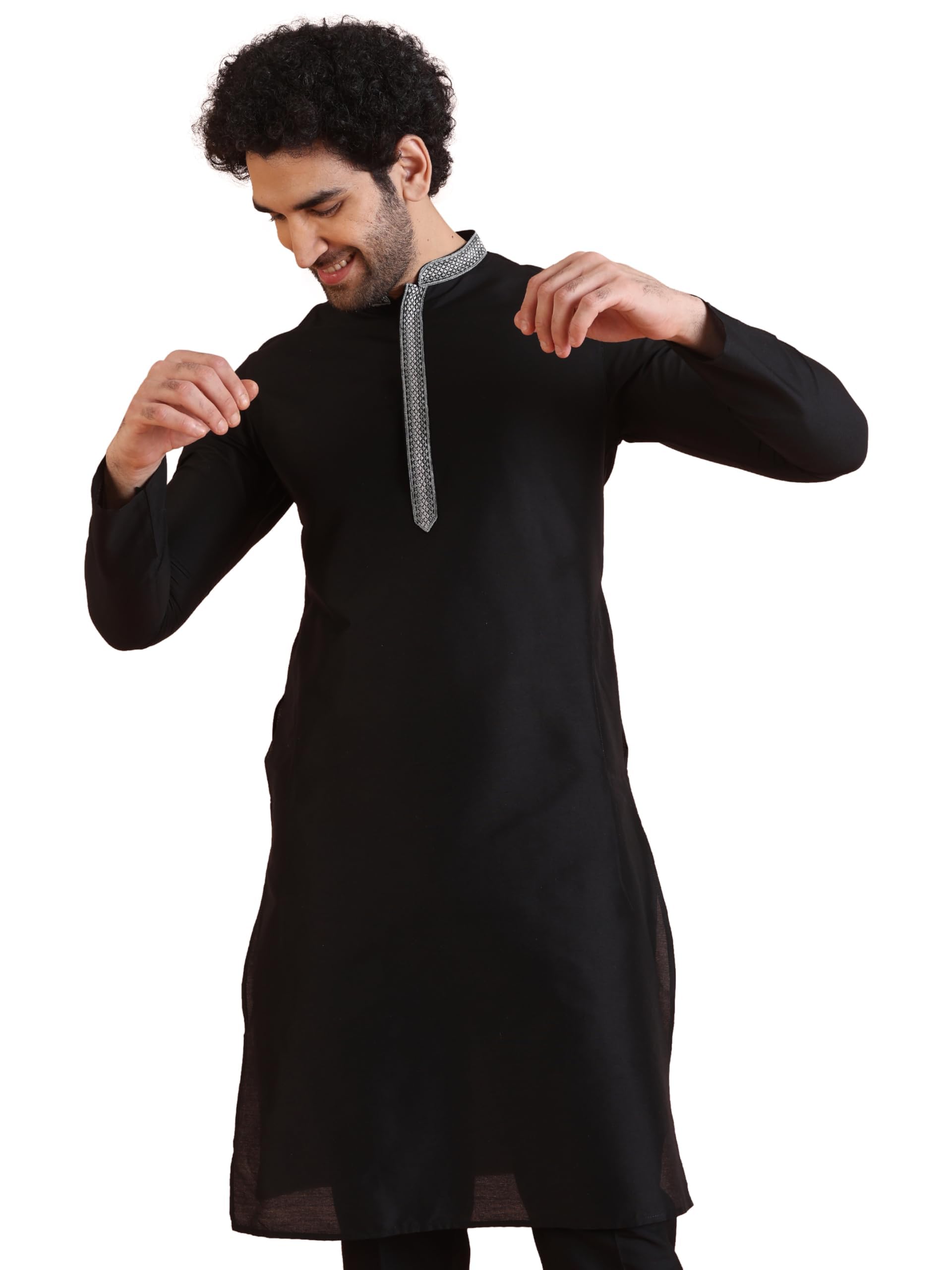 Mens Kurta – Solid Cotton Blend Kurta with Mandarin Collar – Indian Wedding Outfit for Men – Festivewear for Diwali