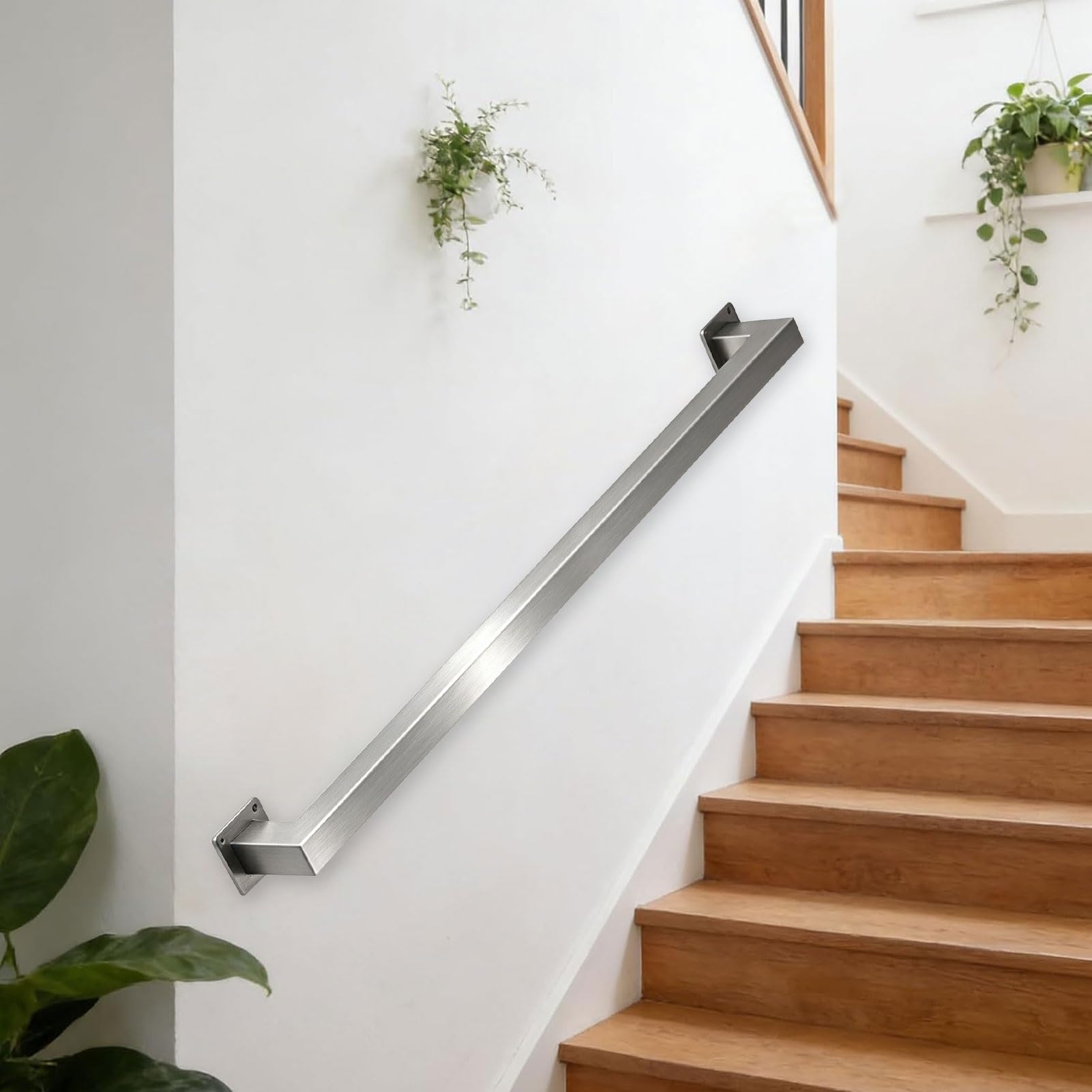 Stairs Handrail，1ft-20ft Stairs Banister Handrail Metal Stainless Steel Square Pipe Hand Rails，Wall Balustrade Grab Bar for Indoor Outdoor Decking Railings(13.1ft/400cm)