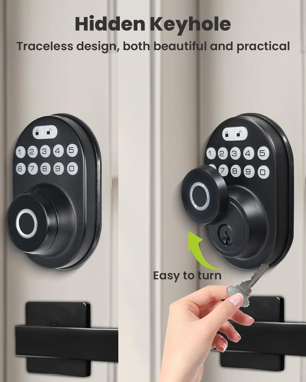 Keyless-Entry Deadbolt Smart Lock: UF03 GreenShield No APP Waterproof Electric Locks for Front Door, Digital Exterior Locksets, Automatic Biometric Fingerprint Door Lock with Keypad(Black)