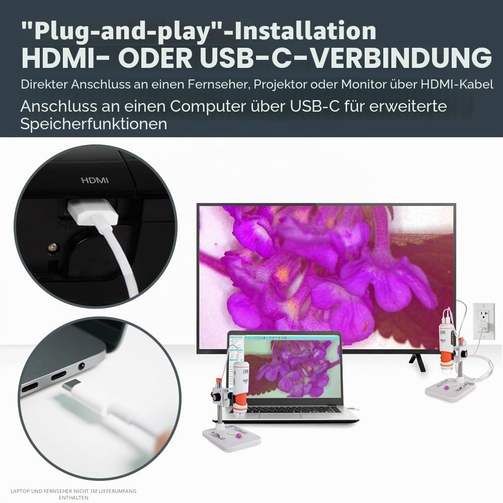 Celestron 44316 MicroDirect 1080P HDMI digitales Hand-Mikroskop, 10- bis 220-fache Vergrößerung, Grau/weiß