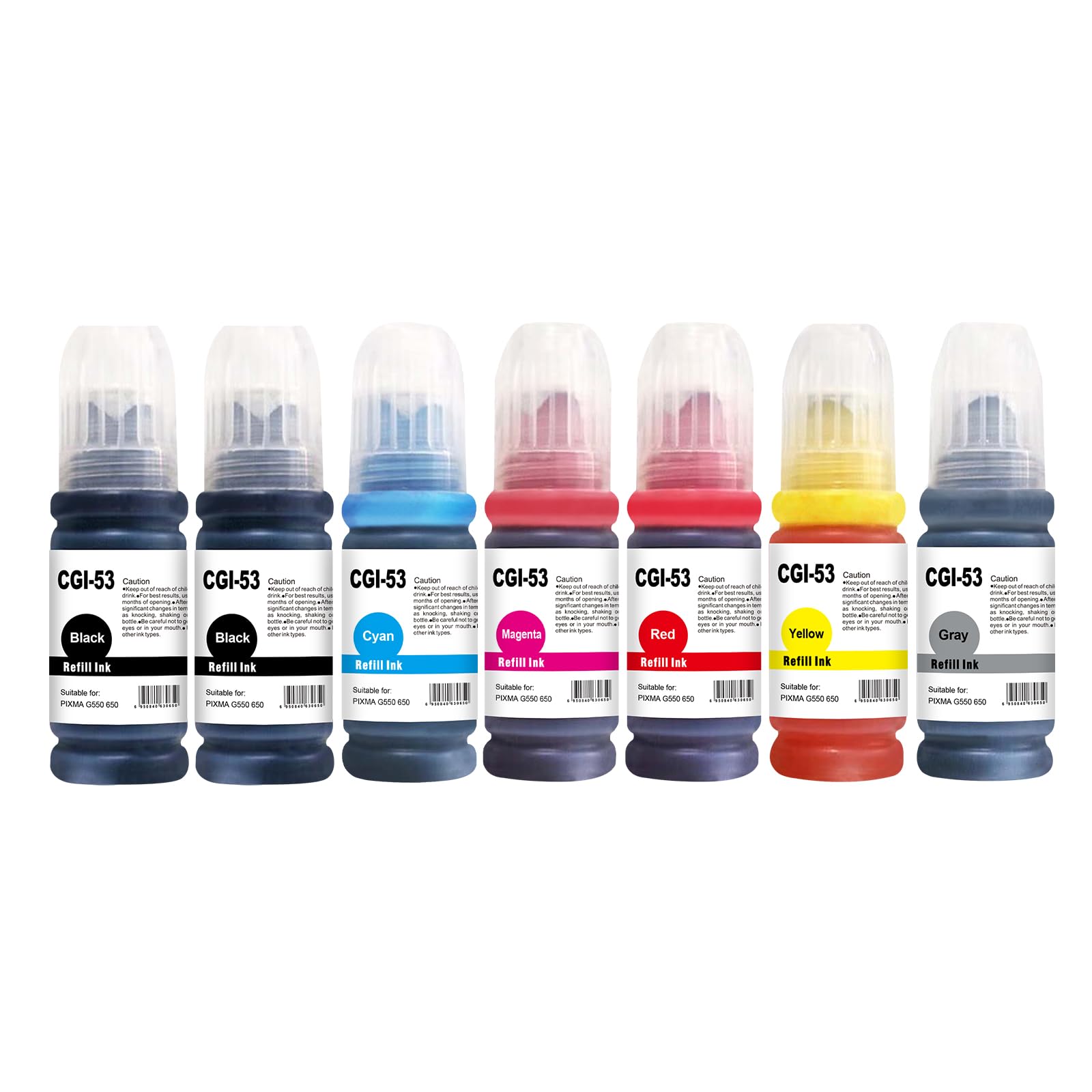 GI-53 GI53 GI 53 Ink Replacement for GI-53BK GI-53C GI-53M GI-53Y GI-53GY GI-53R for CAN G550 G650 Printer (7 Pack, 2 Black 1Cyan 1Magenta 1Yellow 1Grey 1Red)