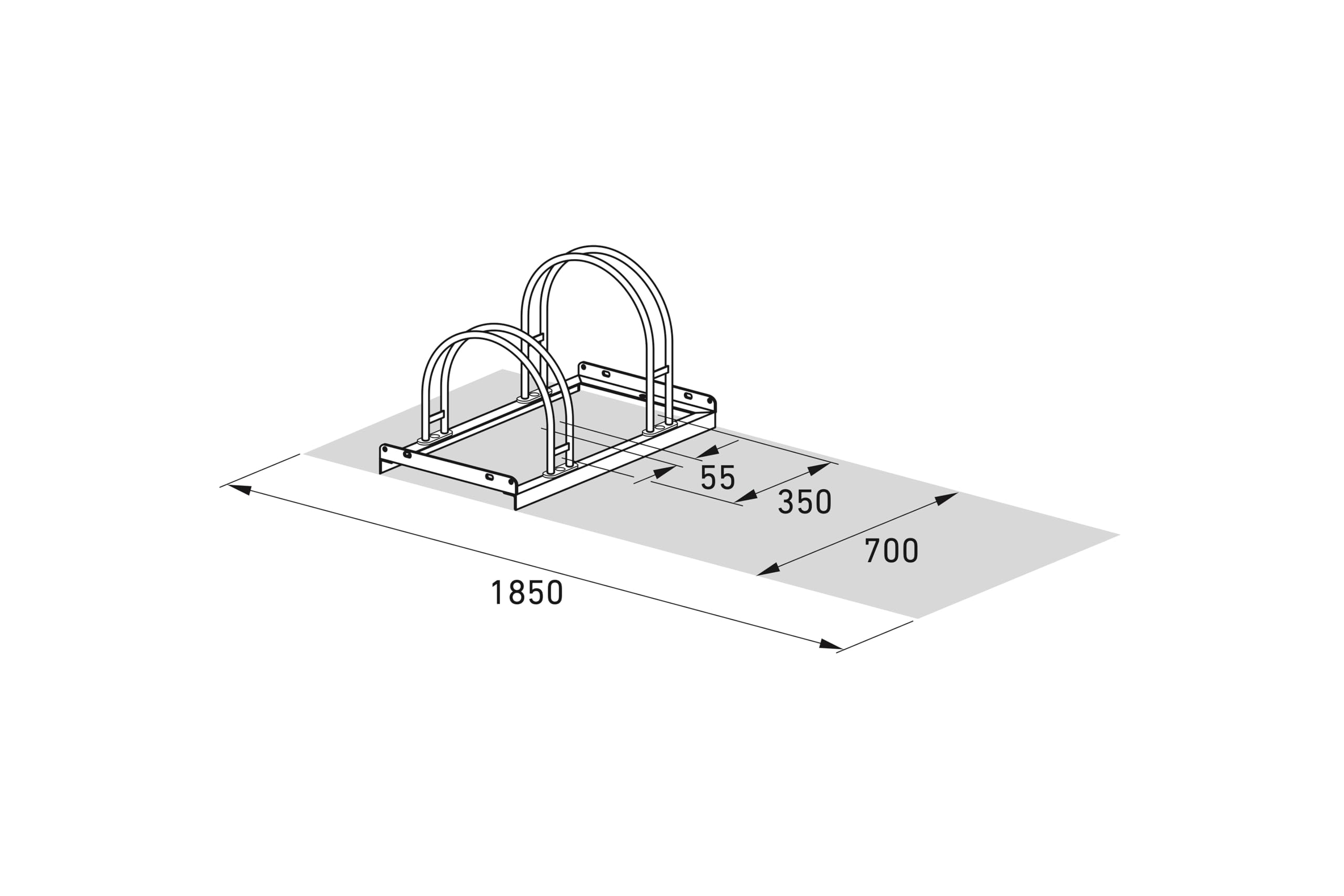 Bogenparker 5052 | Fahrradständer für 2 Fahrräder | einseitig | Freiaufstellung | Abwechselnde Hoch-/Tiefeinstellung | erweiterbar | Fahrradparker Bodenparker Mehrfachständer Bügelparker | Dreifke®