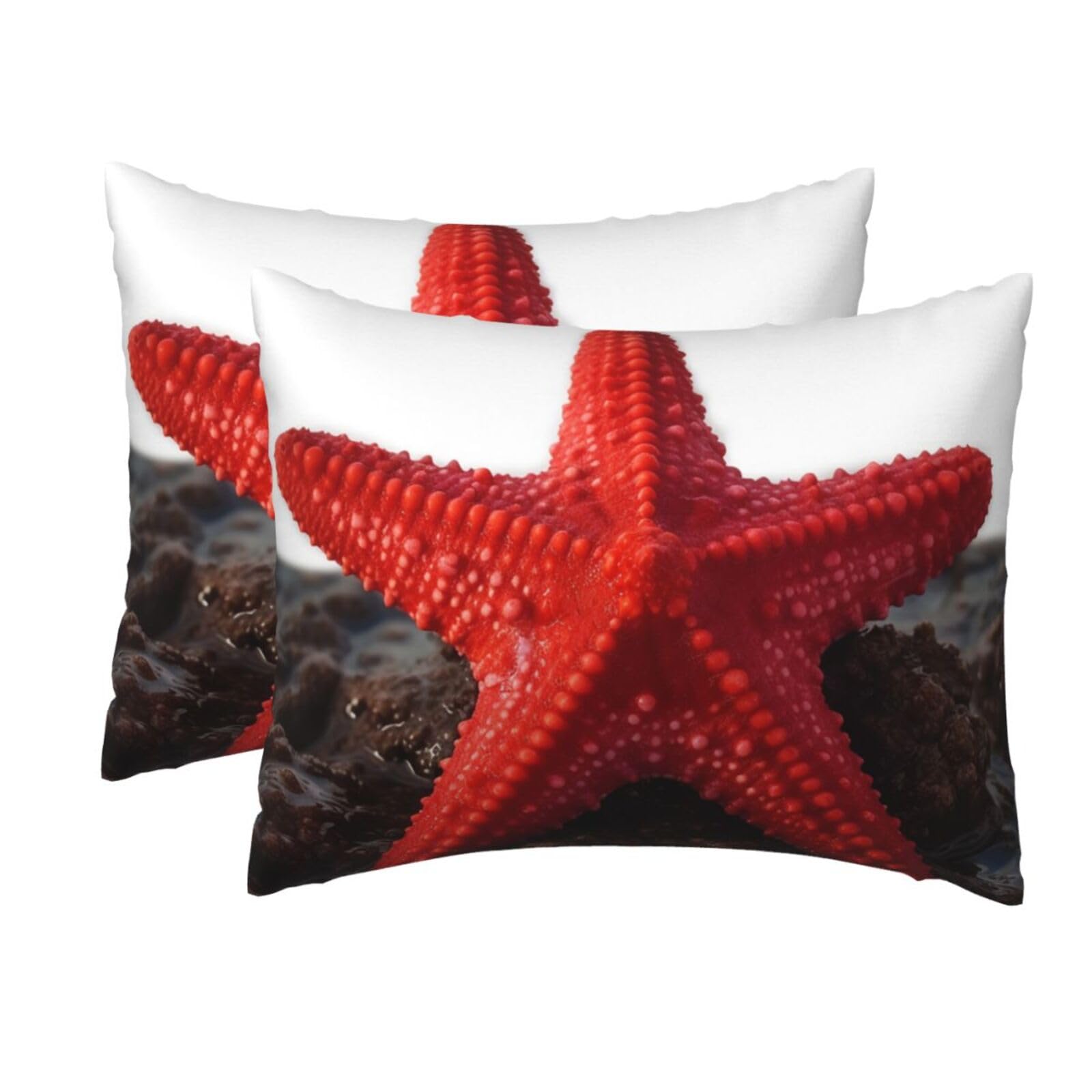 2 Pack Standard Size Pillow Cases for Hair and Skin Soft Breathable Pillow Case Covers with Hidden Zipper Red Starfish Pillowcase 20x26 Inches Pillow Cover for Sleeping Gift
