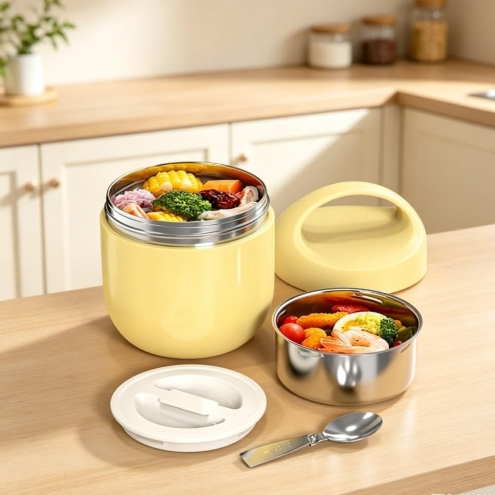 Récipient isotherme anti-fuite 1200 ml cuillère incluse (jaune)