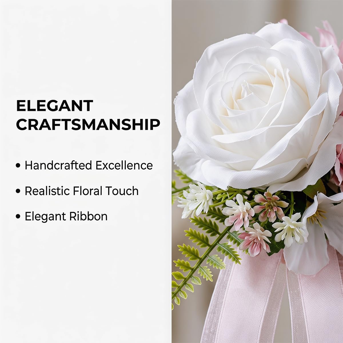 Autoschleifen Hochzeit Autoschmuck, Seidenblume Dekoration Simulation Rose Schleife, Künstliche Blume mit Satinband für Auto-Rückspiegel Türgriff und Stuhlsitze bei HochzeitenHellgelb