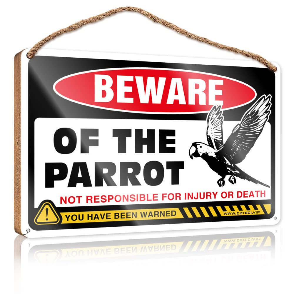 FRINTOXA Hanging Wall Signs Beware Of Parrot Wooden Sign(15X28CM)