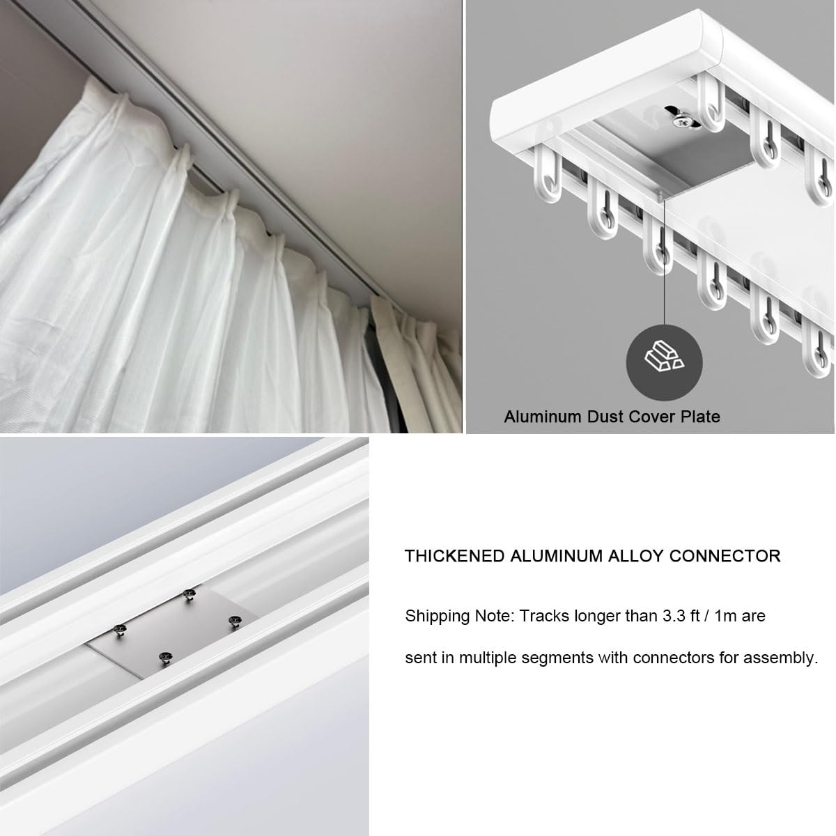 Doppelreihige Vorhangschiene 2 läufig Alluminio Gardinenstangen für Deckenmontage 1.3m Weiß ideal für Wohnzimmer Schlafzimmer Raumteiler langlebig & stilvoll.