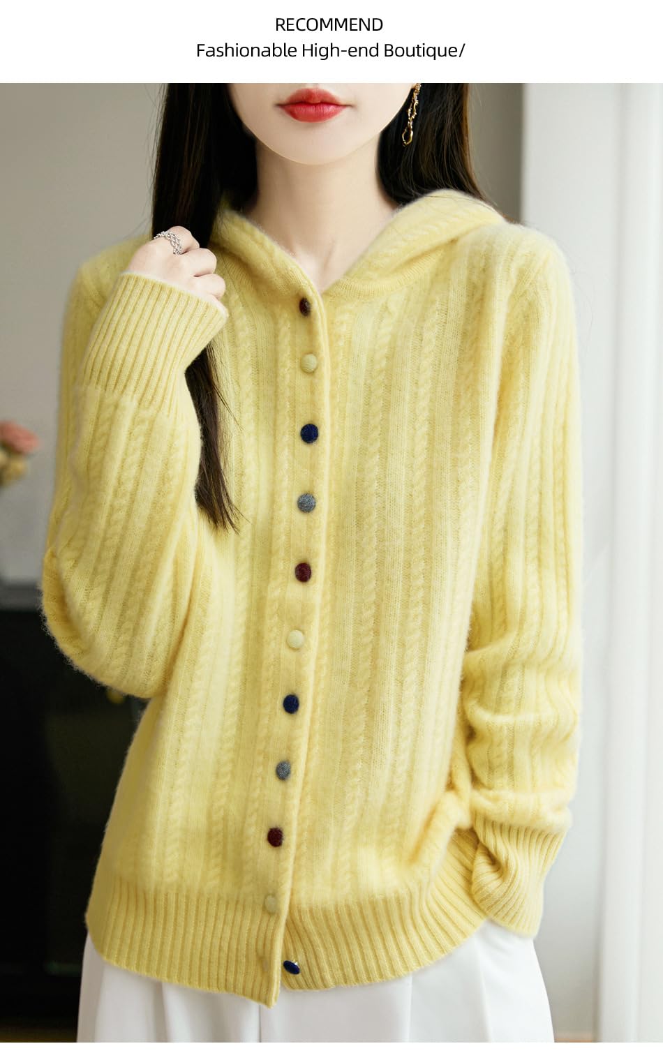 Cardigan Donna Invernale Maglioni Cardigan in Lana Merino da Donna Maglione Spesso Lavorato A Maglia con Cappuccio Top Chic Colorato con Bottoni Cappotto in Maglia Caldo Invernale Felpa A
