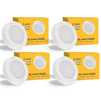 Jaquar 3W Striker Mini Round Surface Ceiling/Downlight | No False Ceiling Required | Surface Ceiling Light for Cabinet, Wardrobe, Office Space | Pink (Pack 4)