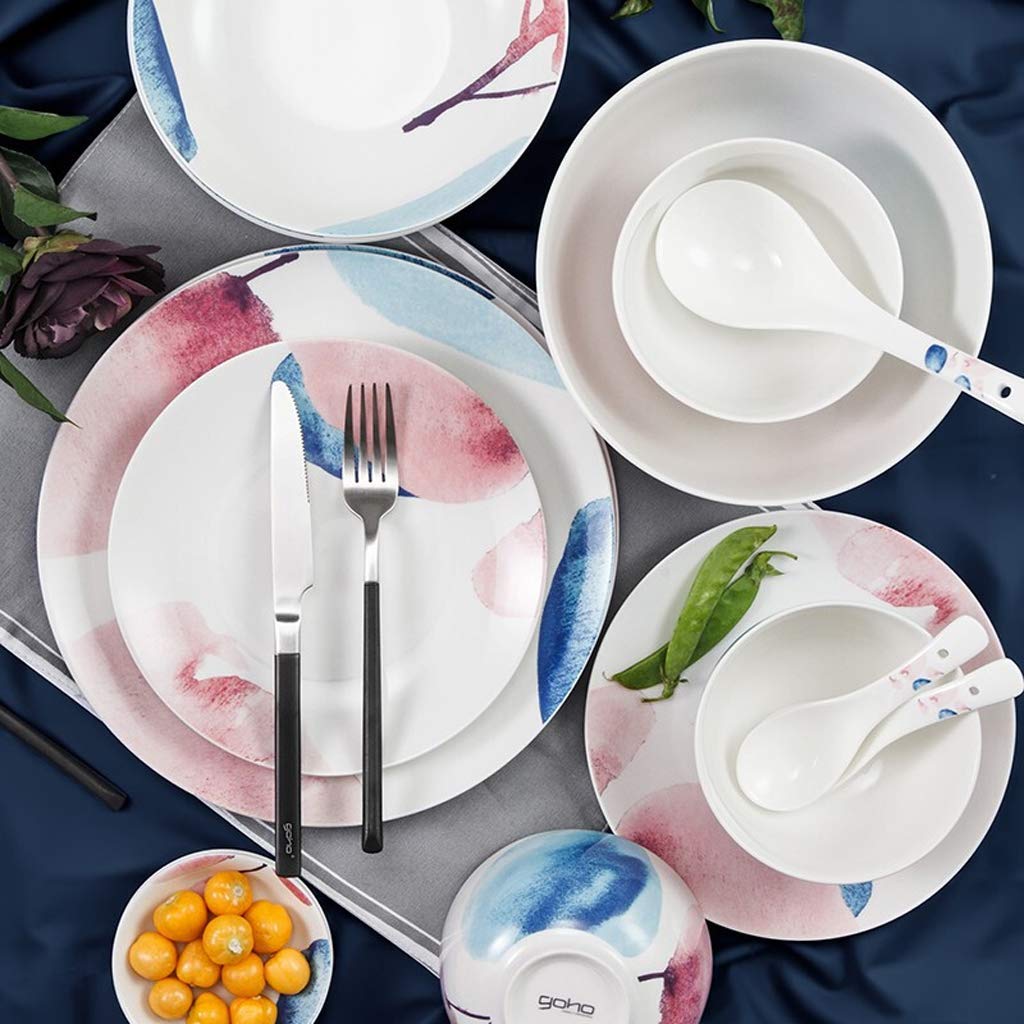 36-częściowy zestaw zastawy stołowej z porcelany kostnej w stylu pałacowym – eleganckie ceramiczne talerze i miski stołowe – idealne do jadalni i rozrywki