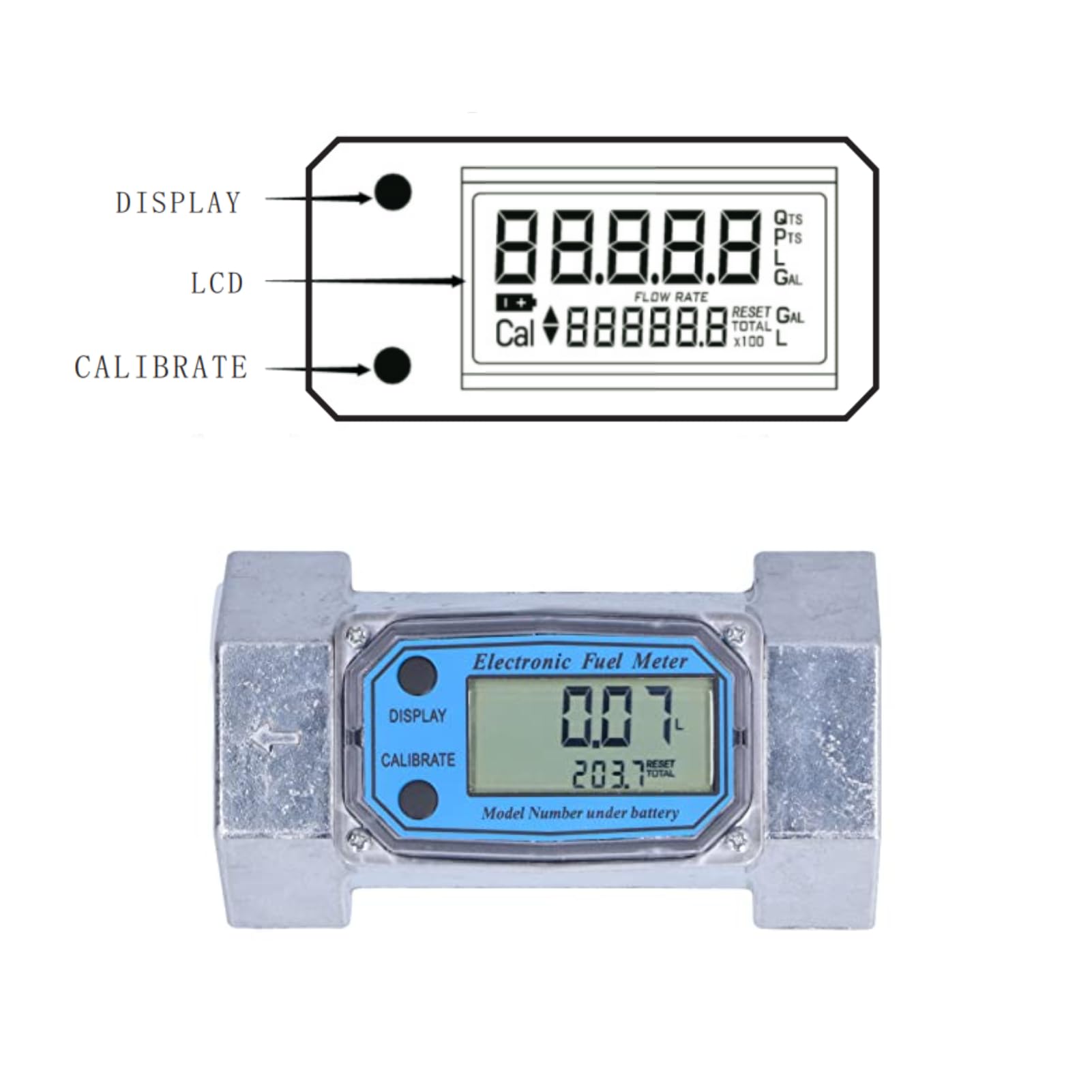 Misuratore Di Portata Digitale LLW-50 - Per Liquidi, 2 Pollici, Precisione ±1%, 35-200 L/min