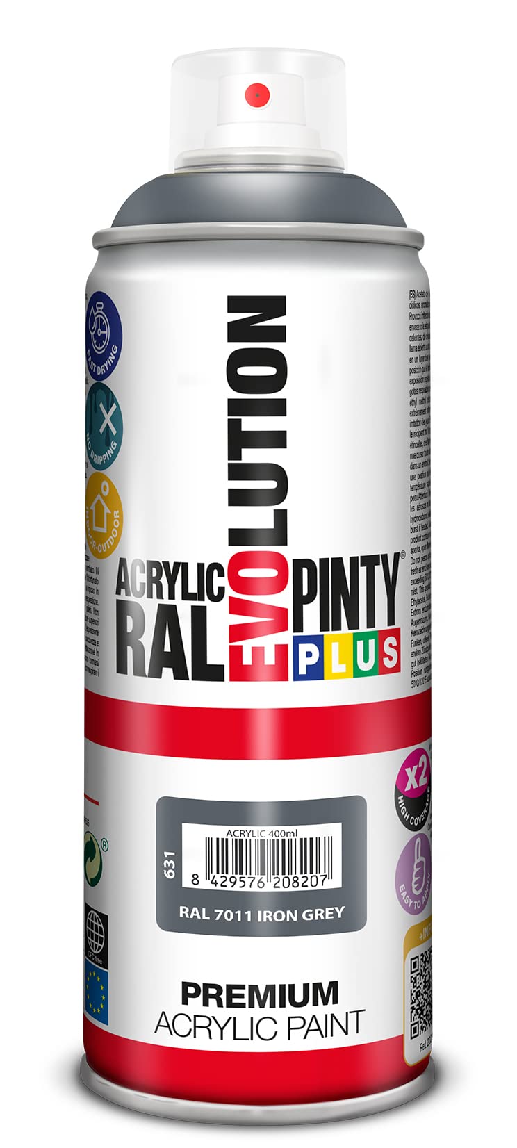 PINTYPLUS EVOLUTION 631 Pintura Spray Acrílica Brillo 520cc Iron Grey Ral 7011, Gris, Estándar