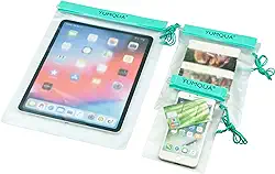 YUMQUA Sacos transparentes à prova d'água, estojos apertados, bolsas secas para câmera, celular, mapas, caiaque, porta-documentos, azul-petróleo