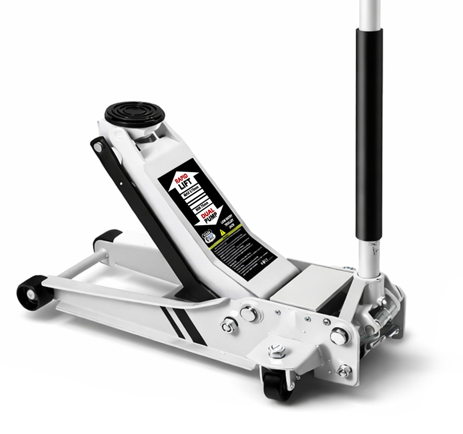 TJ250 Ultra Low Profile Trolley Jack – 2.5 Ton Heavy-Duty Hydraulic Jack, 80mm-515mm Lifting Range, Rocket Lift Twin Piston, Extra-Long Handle, CE & GS Certified
