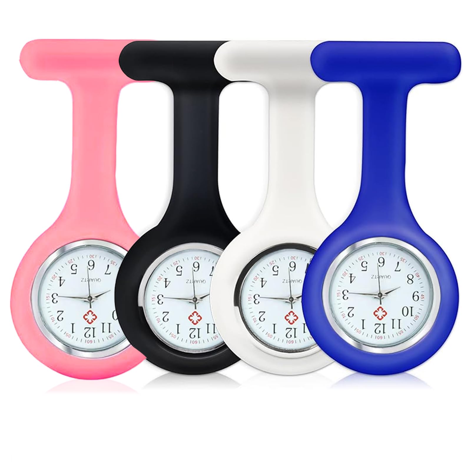 Set 4 Orologi Da Tasca Per Infermieri - Design Igienico Con Spilla Rosa, Nero, Bianco