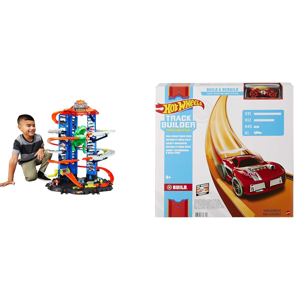 Hot Wheels City Robo T-Rex Ultimate Garage + Mega Track Pack with