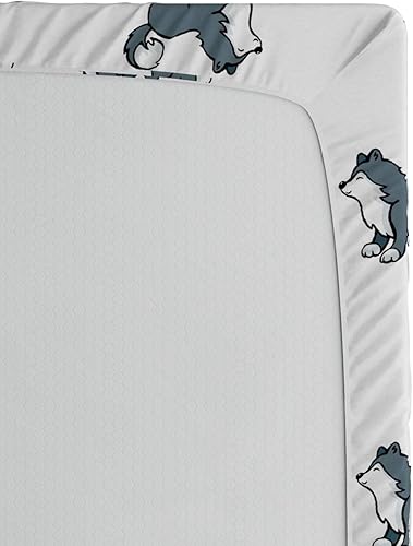 Miniatura 4 de Ambesonne Sábana bajera ajustable para perro, Husky Puppy Siberian Energetic Pet Alaskan Origin Sketch Style Cartoon Cold, funda de cama con