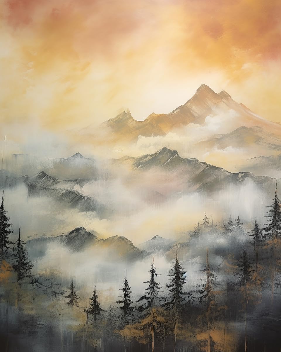 Stamped Cross Stitch Kits, Misty Mountain Sunrise, Printed Cross Patterns, Embroidery Crafts Needlepoint Kit, Beginners Starter Kits, DIY Handmade Gifts 11CT 3 Strands 16x20 inch