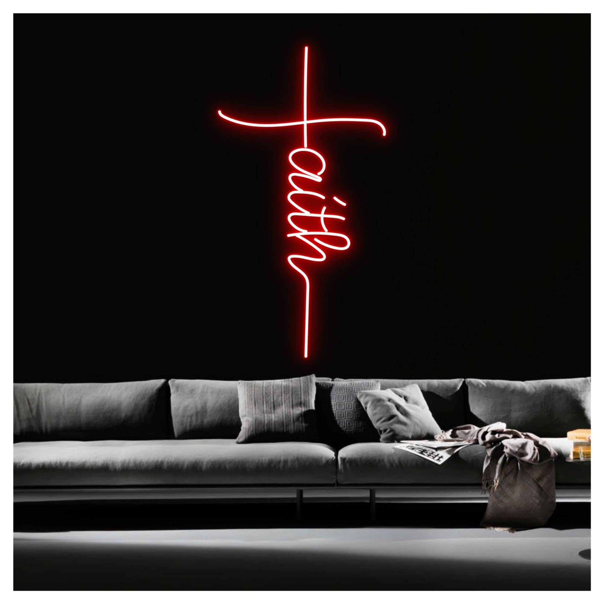 Wiszące neony artystyczne Neonowa Tablica Z Napisem "Wiara, Krzyż, Jezus", Dekoracja Ścienna Do Domu, Wesela, 50cm